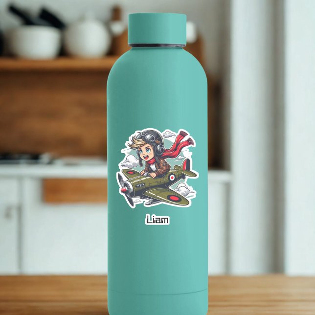 Sticker Boy Flying Airplane Clouds Fun Kids Personalized (Créateur téléchargé)