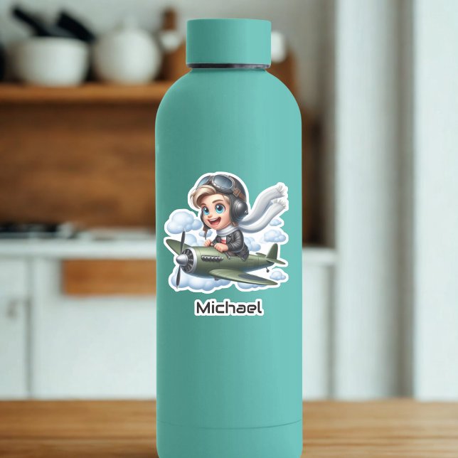 Sticker Boy Flying Airplane Clouds Fun Kids Personalized (Créateur téléchargé)