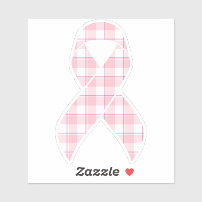 Sticker Breast Cancer Awareness Plaid Ribbon Pink (Feuille)