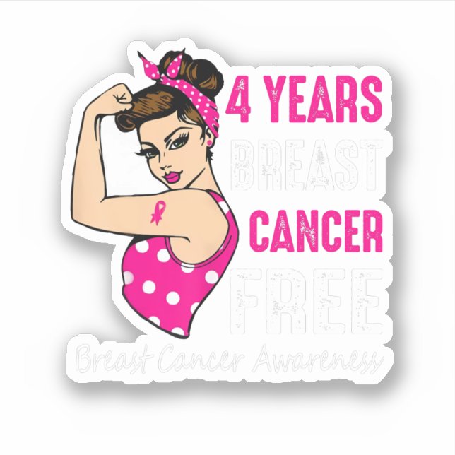 Sticker Breast Cancerversary 4 Year Riveter Ribbon Breast  (Devant)