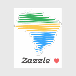 Sticker Brésil carte frontière avec drapeau brésilien coul