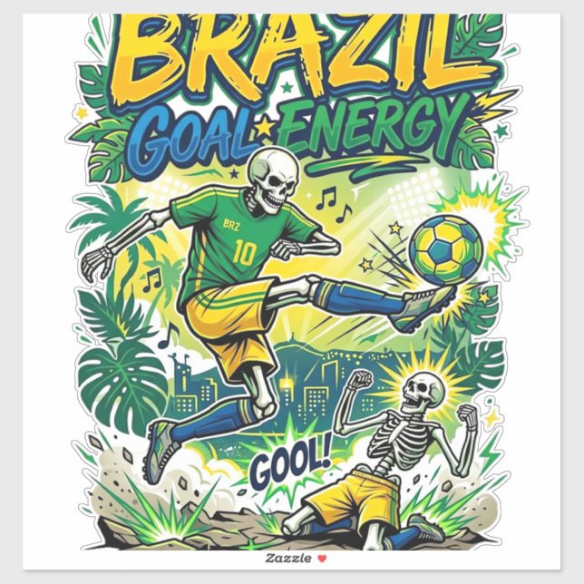 Sticker Brésil Énergie Squelette Buteur Nations Creati (Feuille)