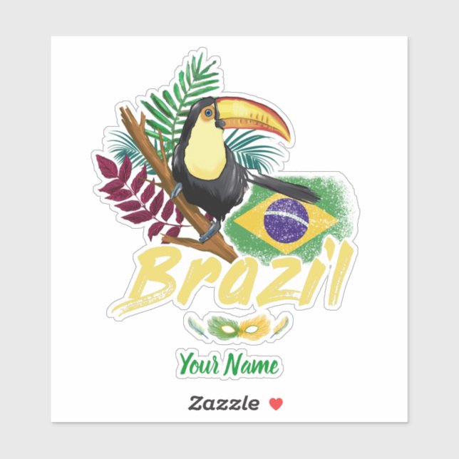 Sticker Brésil Vintage Toucan Drapeau Samba Masque Souveni (Feuille)