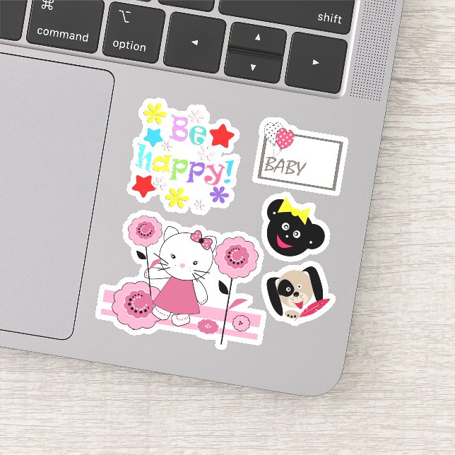 Sticker Bright chien bébé fun fleurs dessin animé kittern  (Détail)