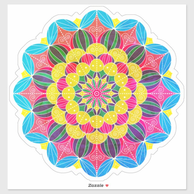 Sticker Bright Neon Psychedelic Mandala (Feuille)