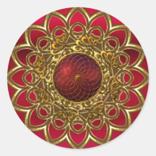 Sticker Bright Red Gold Flower Jewel