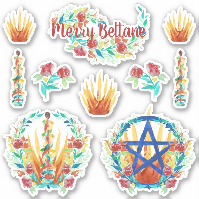 Sticker Brillant feu de Beltane et Maypole Pagan Kids (Devant)