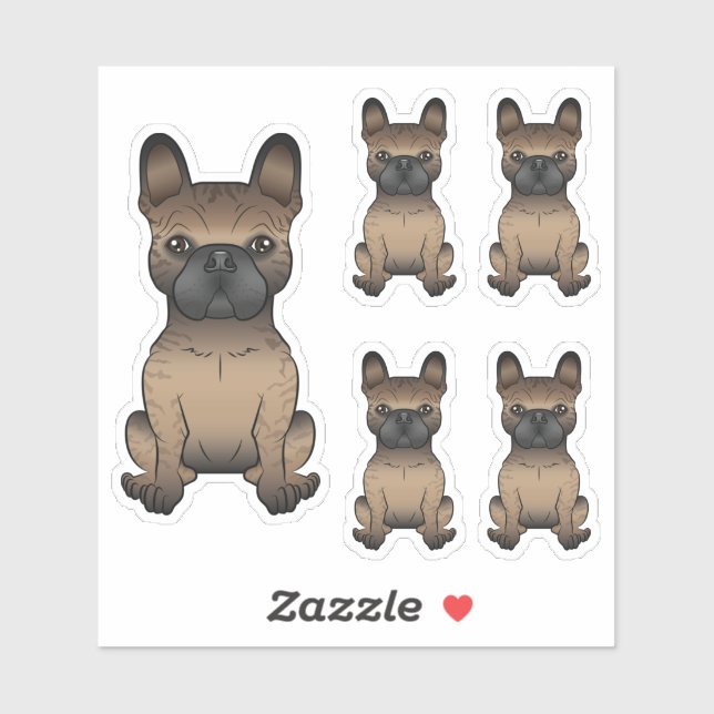 Sticker Brindle French Bulldog / Frenchie Cute Cartoon Chi (Feuille)