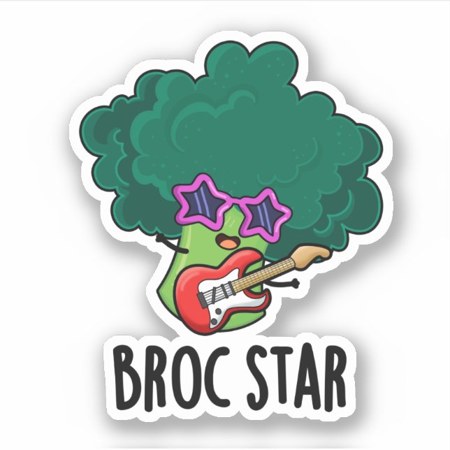 Sticker Broc Star Funny Brocolli Rock Star Pun (Devant)