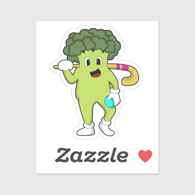 Sticker Broccoli à Hockey avec chauve-souris de hockey (Feuille)