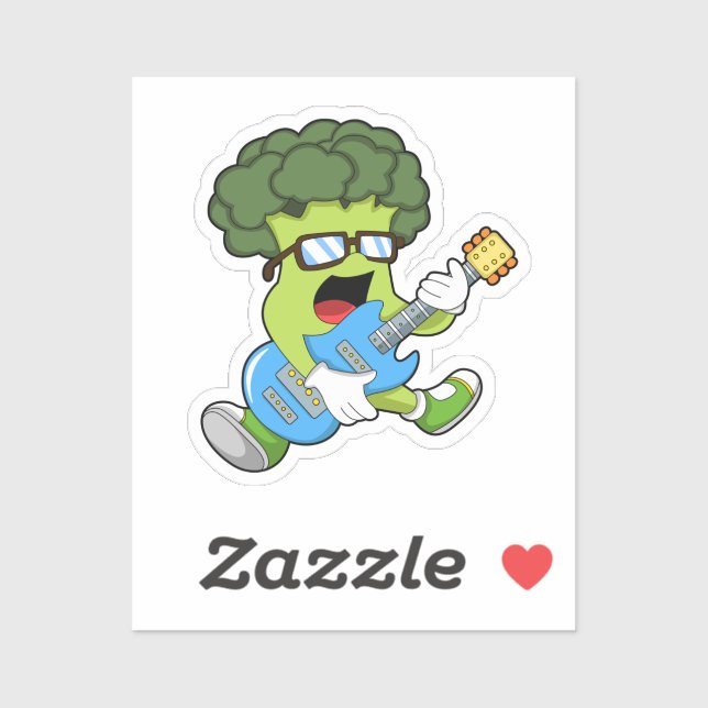 Sticker Broccoli as Musician with Guitar (Feuille)