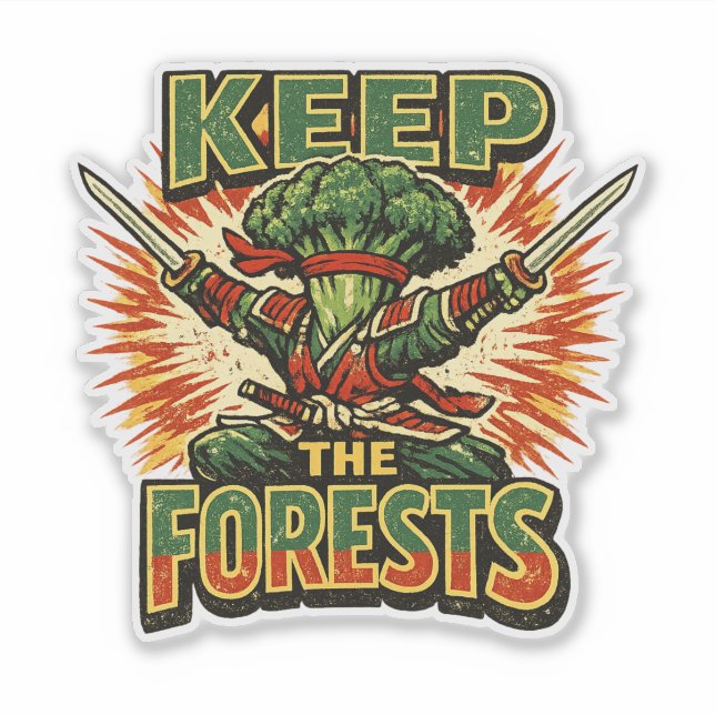 Sticker Broccoli Bushido – PROTÉGEZ LES FORÊTS Héros  (Devant)