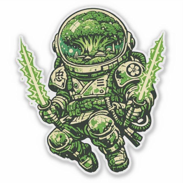 Sticker Broccoli Space Bushido — Gardien Cosmique Vintage (Devant)