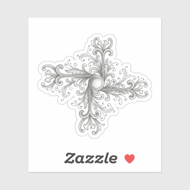 Sticker Broche Quatrefoil Perle Filigrane Argent (Feuille)
