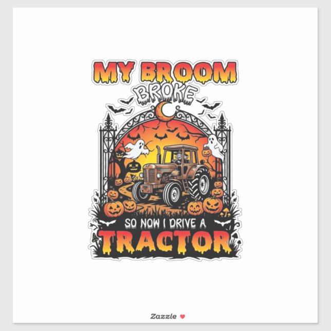 Sticker Broom Broke Tractor Halloween Witch Ghosts_1 (Feuille)