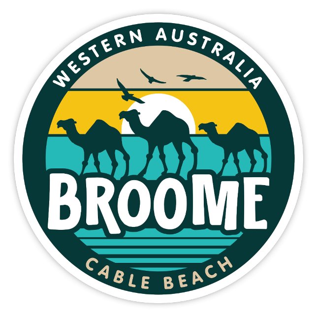 Sticker Broome, Australie occidentale (Broome, Cable Beach,  Western Australia Retro Round Sticker)
