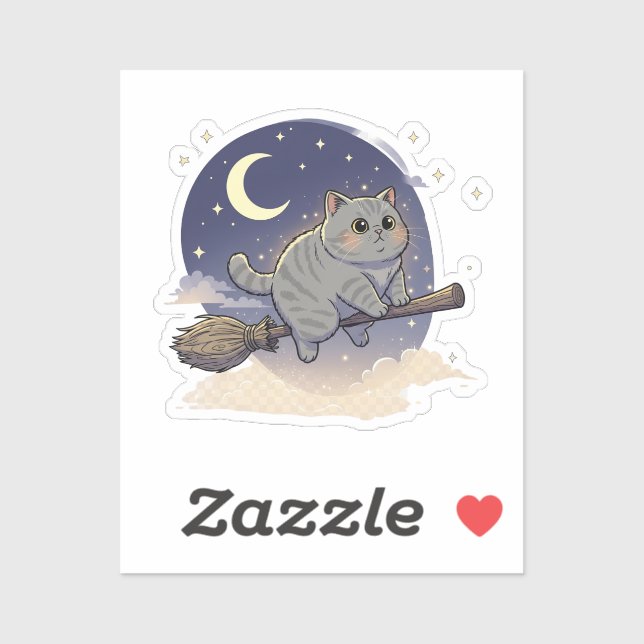 Sticker Broomstick Brit - British Shorthair Cat Halloween (Feuille)