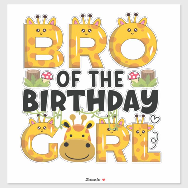 Sticker Brother 1er anniversaire fille Giraffe Theme Party (Feuille)