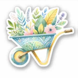 Sticker Brouette avec jardin de fleurs