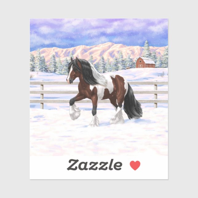 Sticker Brown Bay Gypsy Vanner Draft Horse (Feuille)