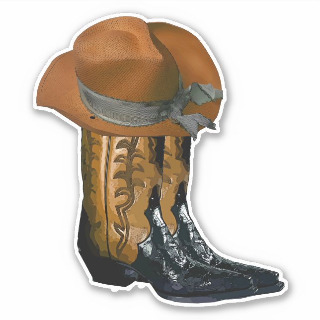 Sticker Brown Cowboy casquette et Bottes Pays Western Art (Devant)