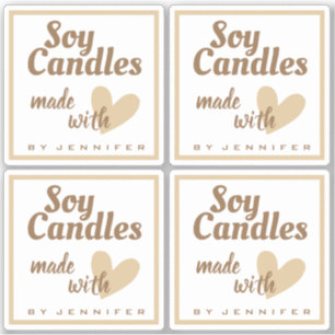 Sticker Brown et blanc Fabriqué avec amour Coeur Bougies b