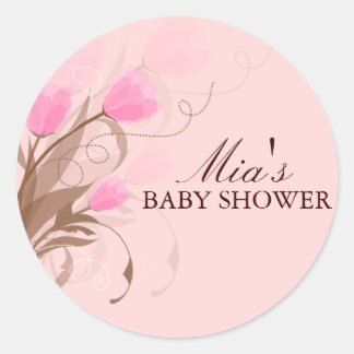 Sticker Brown & rose Floral Design Baby shower