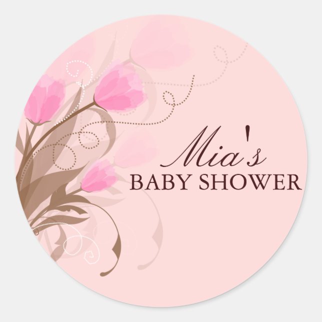 Sticker Brown & rose Floral Design Baby shower (Devant)