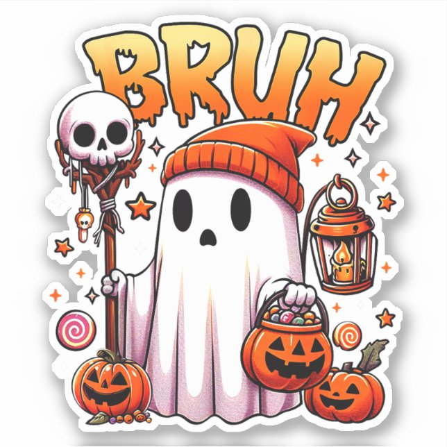 Sticker Bruh Ghost Halloween mignon Ghost Tricot Ou Traite (Devant)