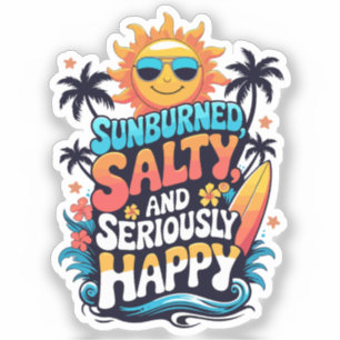 Sticker Brûlé, Salé et Heureux – Vibes Rétro de Plage