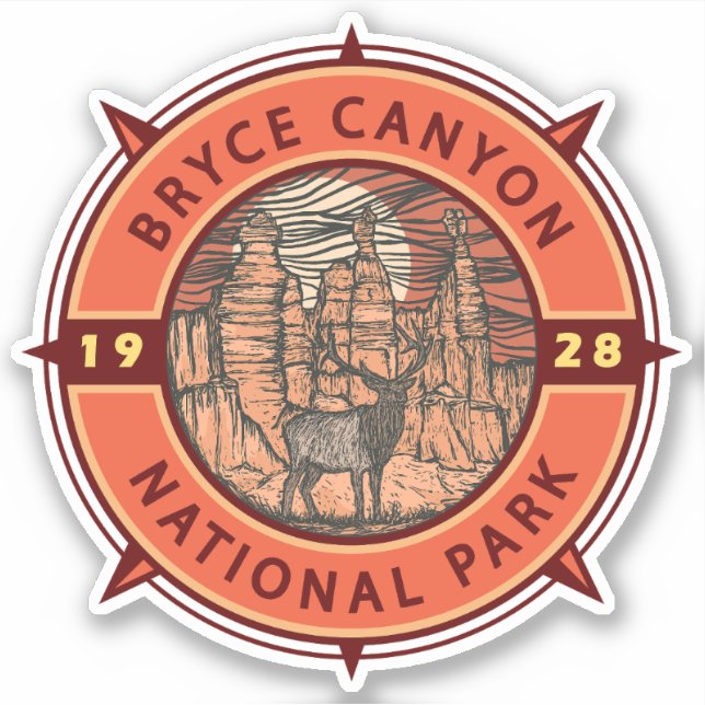 Sticker Bryce Canyon Parc national Elk Retro Compass (Devant)