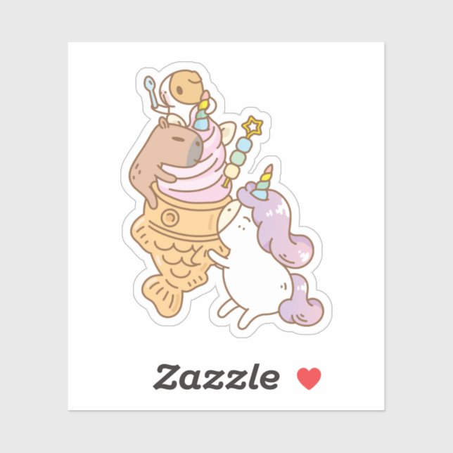 Sticker Bubu et Moonch, crème glacée Unicorn Taiyaki (Feuille)