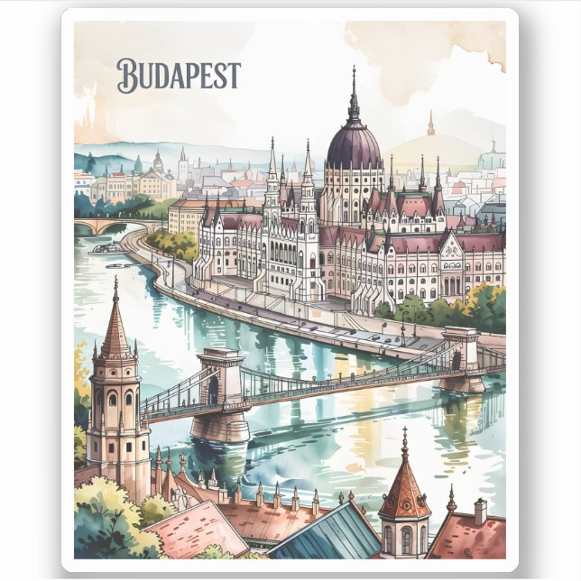 Sticker Budapest Hungary Parliament Danube River Skyline (Devant)