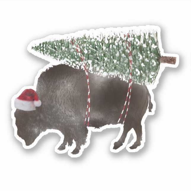 Sticker Buffalo Bison sapin de Noël (Devant)