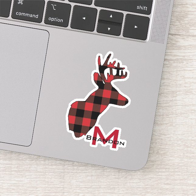 Sticker Buffalo Plaid Buck Deer Head Monogramme (Détail)