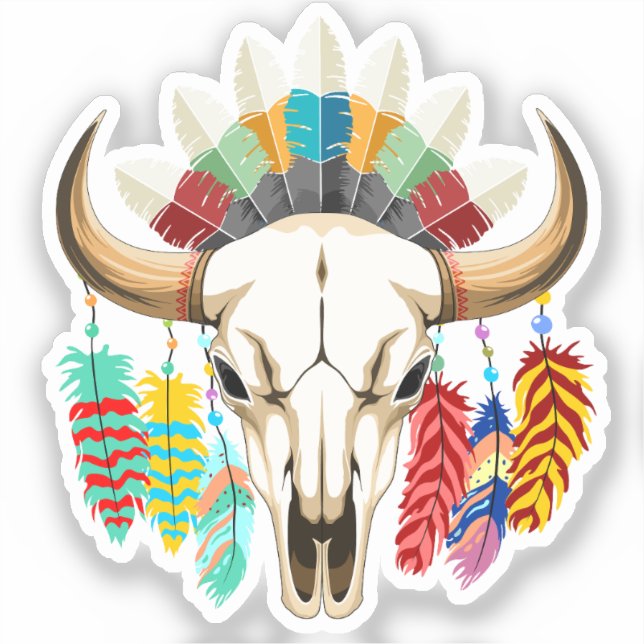 Sticker Buffalo Skull Native American Emblem (Recto)