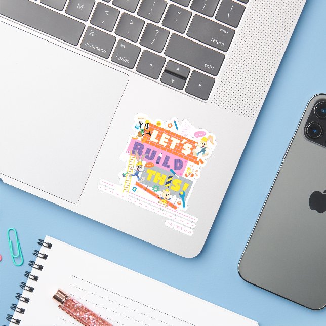 Sticker BUGS BUNNY BUILDERS™| Chantier "Construisons ensem (Ordinateur portable avec iPhone)