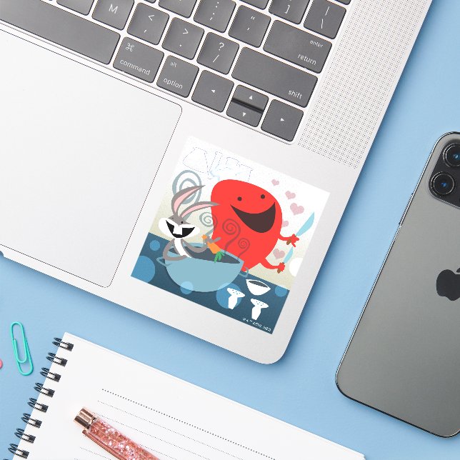 Sticker BUGS BUNNY™ & Gossamer Préparation de repas Whimsi (Ordinateur portable avec iPhone)