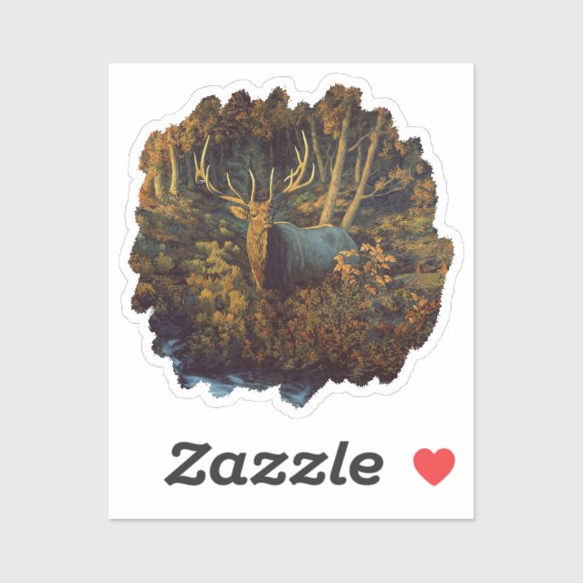 Sticker Bull Elk dans la forêt d'automne (Feuille)
