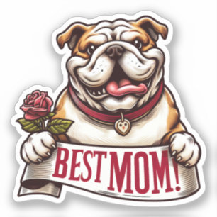 Sticker Bulldog avec le signe "Meilleure maman"