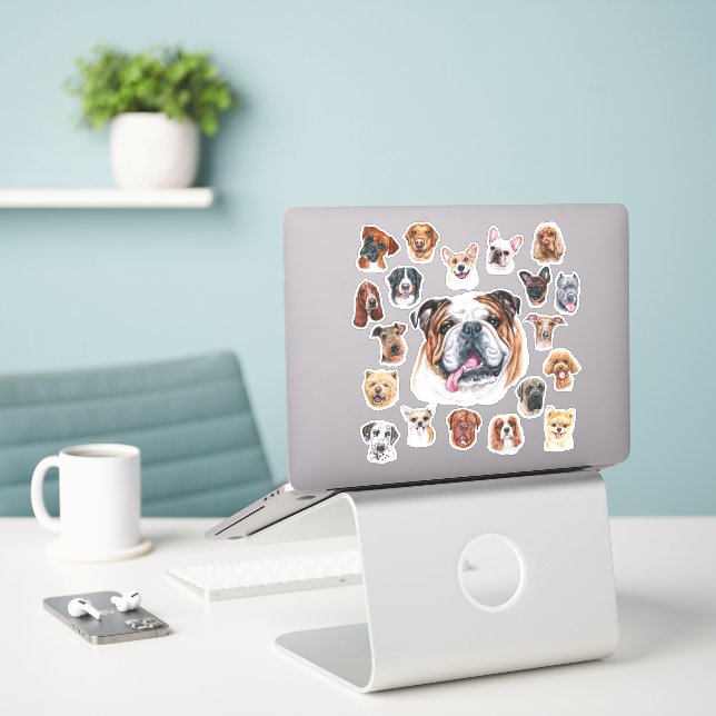 Sticker bulldog et amis anglais (Ordinateur portable sur le bureau)