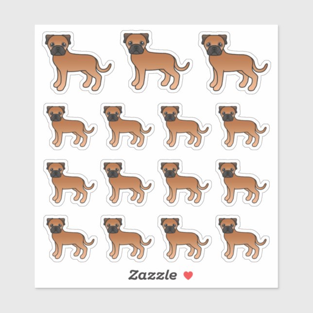 Sticker Bullmastiff Rouge Chiens de Dessin Animé Mignons (Feuille)