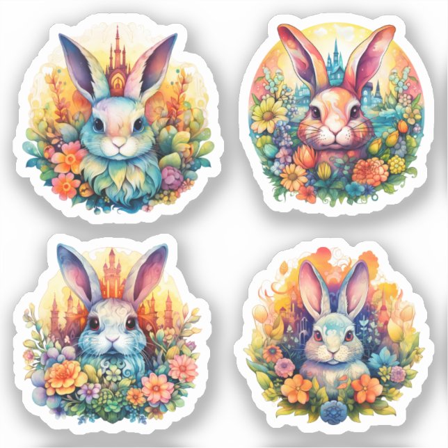 Sticker Bunnies avec les yeux bruns dans les fleurs (Recto)