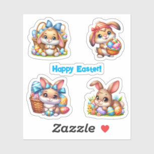 Sticker Bunnies Brown de Pâques avec Oeufs colorés