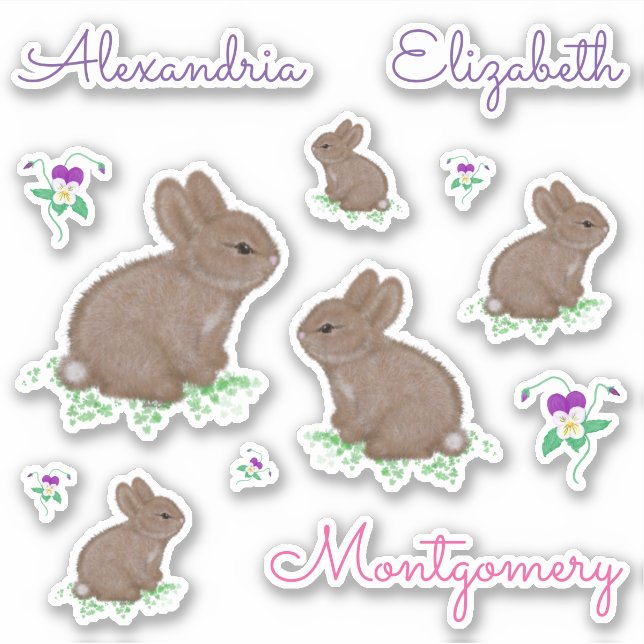 Sticker Bunnies et fleurs de coton cuites personnalisées (Devant)