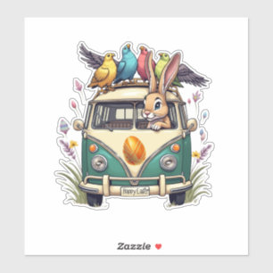 Sticker Bunny de Pâques dans un bus avec des amis d'oiseau