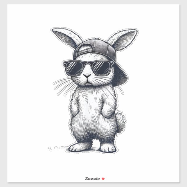 Sticker Bunny Face with Sunglasses Cap Easter Day for Boys (Feuille)