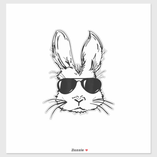 Sticker Bunny Face With Sunglasses Easter Day for Boys Men (Feuille)