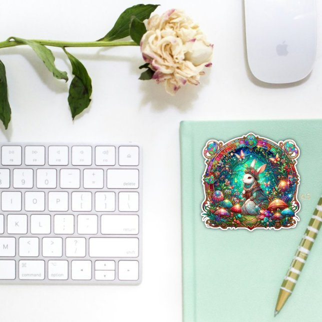 Sticker Bunny Forêt Boisée Coloré Art Nouveau Pâques (Créateur téléchargé)