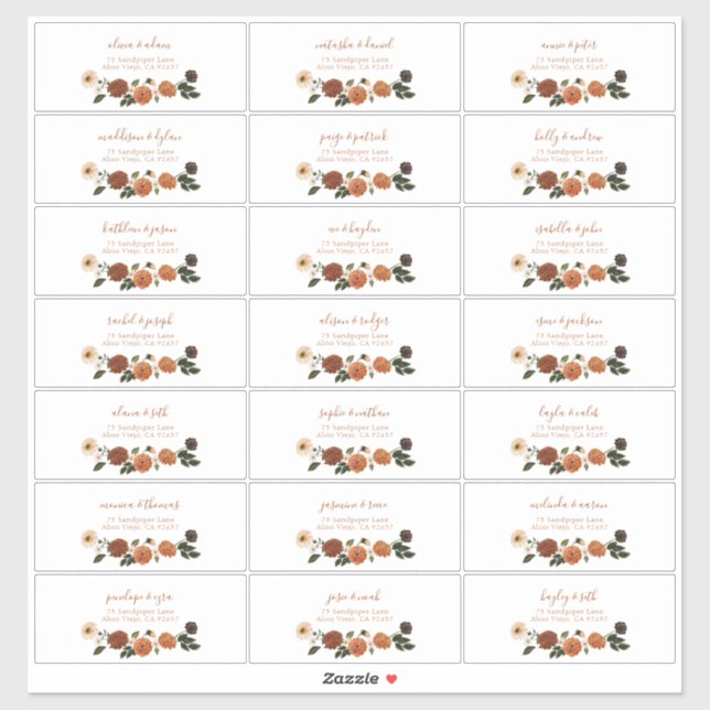 Sticker Burange Floral Wreath Adresse d'invité (Feuille)